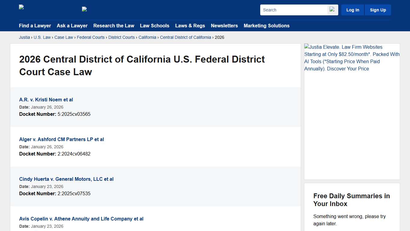 2026 Central District of California U.S. Federal District Court Case Law, Court Opinions & Decisions :: Justia