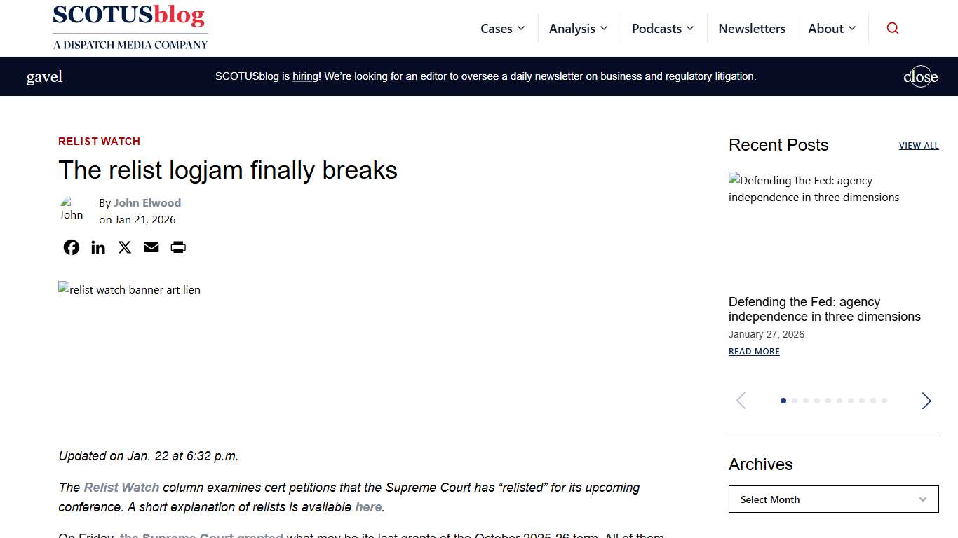 The relist logjam finally breaks - SCOTUSblog